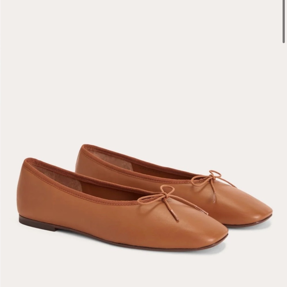 Everlane Leather Women's Tan Leather Ballet Flats with Bow